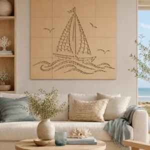 Mosaik Holz-Wandpaneel „Segelboot“